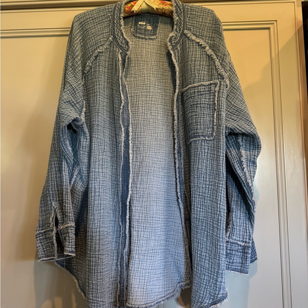 Aerie Textured Blue Button Down Shirt